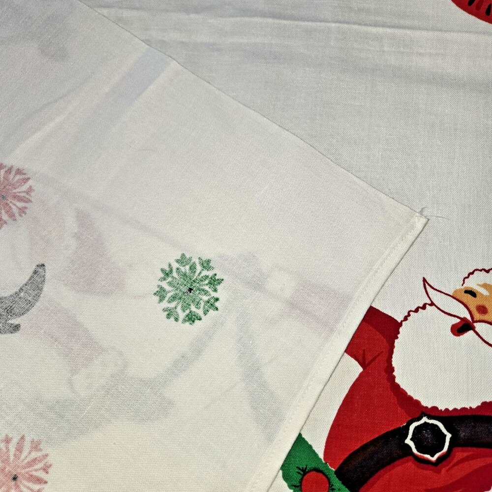 Vintage Tablecloth Christmas Dancing Santa 1950s 60s Mid Century - Picture 9 of 11